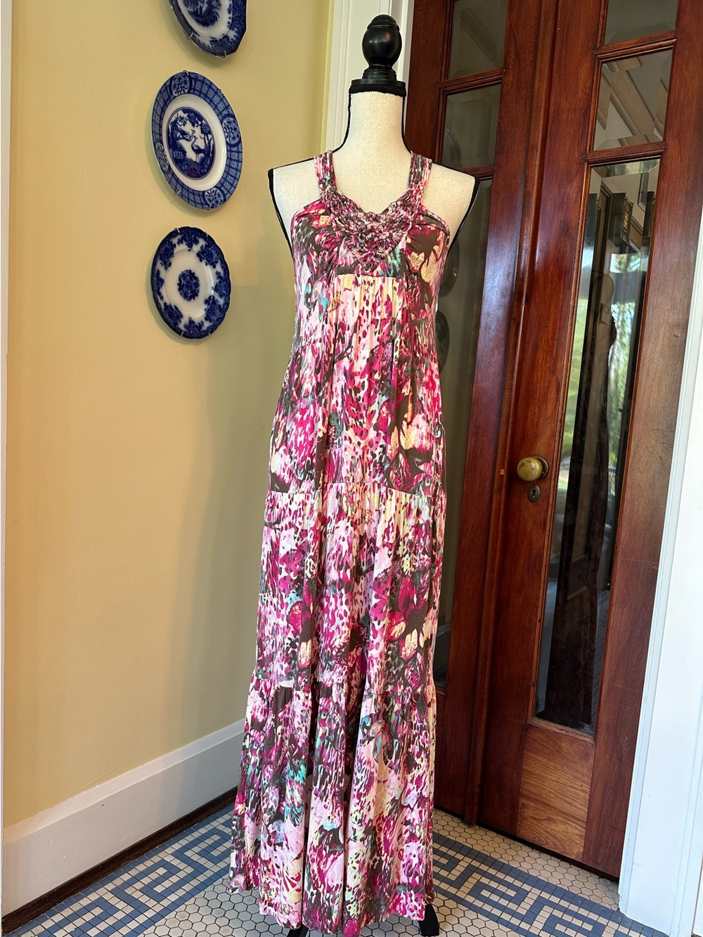 Fluent Life | Floral Tiered Boho Maxi Dress, Size M